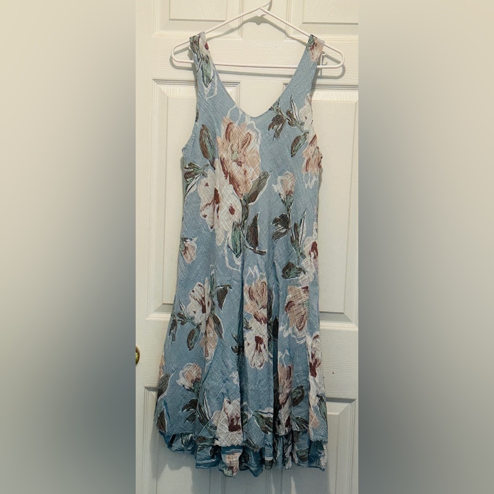 Womens Made in Italy Floral Print Sleeveless V-neck Tiered Ruffle Dress Size L